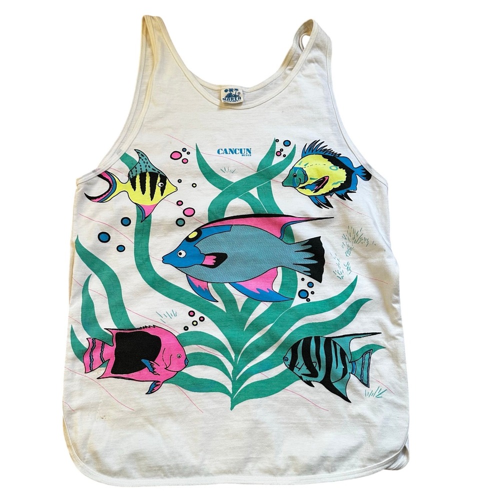Marea Sport Cancun Mexico 90s white neon fish‎ graphic tank SIZE M